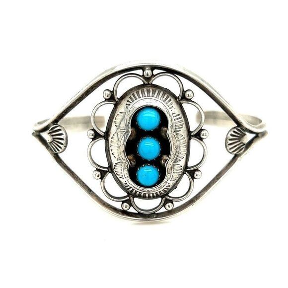 Silver 3-Turquoise Cuff - Picture 1 of 6